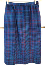 VINTAGE WOMEN'S PENDLETON BLUE PLAID LINED 100 PURE VIRGIN WOOL MIDI SKIRT 6