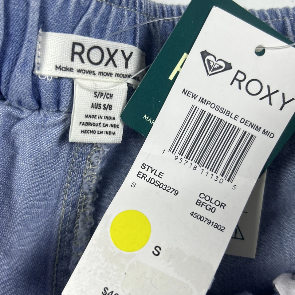 Nuevo pantalón corto de tiro medio denim Impossible para mujer Roxy, lavado azul claro talla S Foto 3 de 4