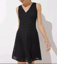 Ann Taylor Loft Faux Wrap Floral Lace Sheath Dress Black Sleeveless Sz 14 Womens