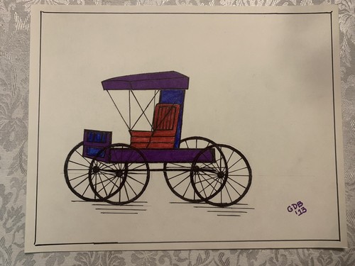 Purple Carriage Red Seat Chair Transportation Design USA Model Drawing Artwork - Picture 7 of 7