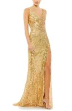 Mac Duggal Gold Beaded Sequin Column Gown Size 10 $598
