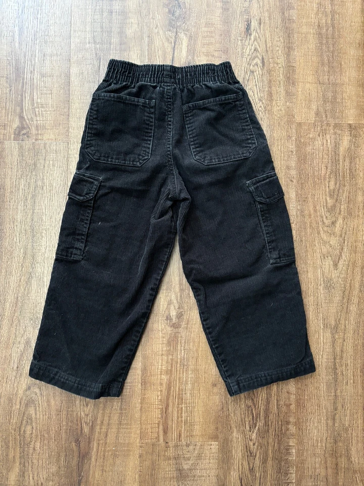 Faded Glory Corduroy Cargo Kids Pants Sz Yth L 14-16 Black Elastic Waist - Image 2 of 4