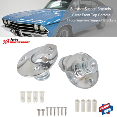 14Pcs Sunvisor Support Brackets Kit Chrome W/Screws Bushing Tips Coupe Only NEW