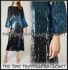 BNWT Rixo Coco Blue Ombre Sequin Blouson Sleeve Midi Dress XS UK 6-8 36 RP £375