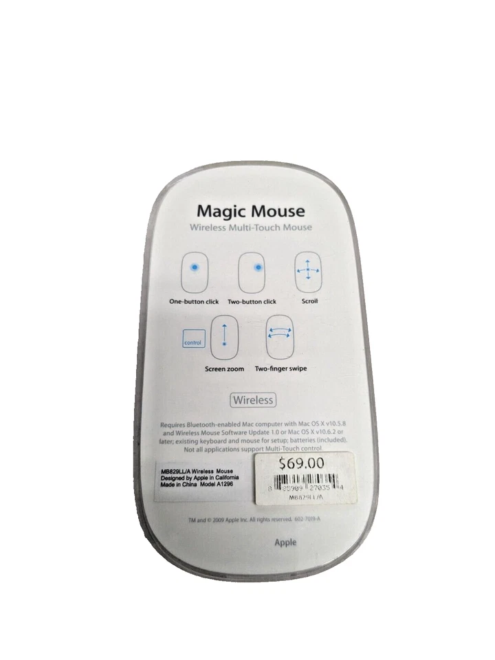 Apple Magic Bluetooth Wireless Mouse A1296 MB829LL/A  Tested - Works Good - NICE - Image 2 of 4