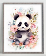 Nursery Wall Art Print, Panda Bear Kids Room Print, Baby Wall Decor Print #74