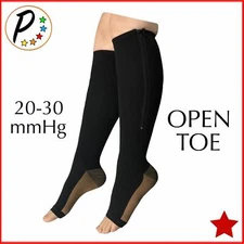 🔴 Presadee Copper 20-30 mmHg Firm Compression Long Leg Open Toe Zipper Socks