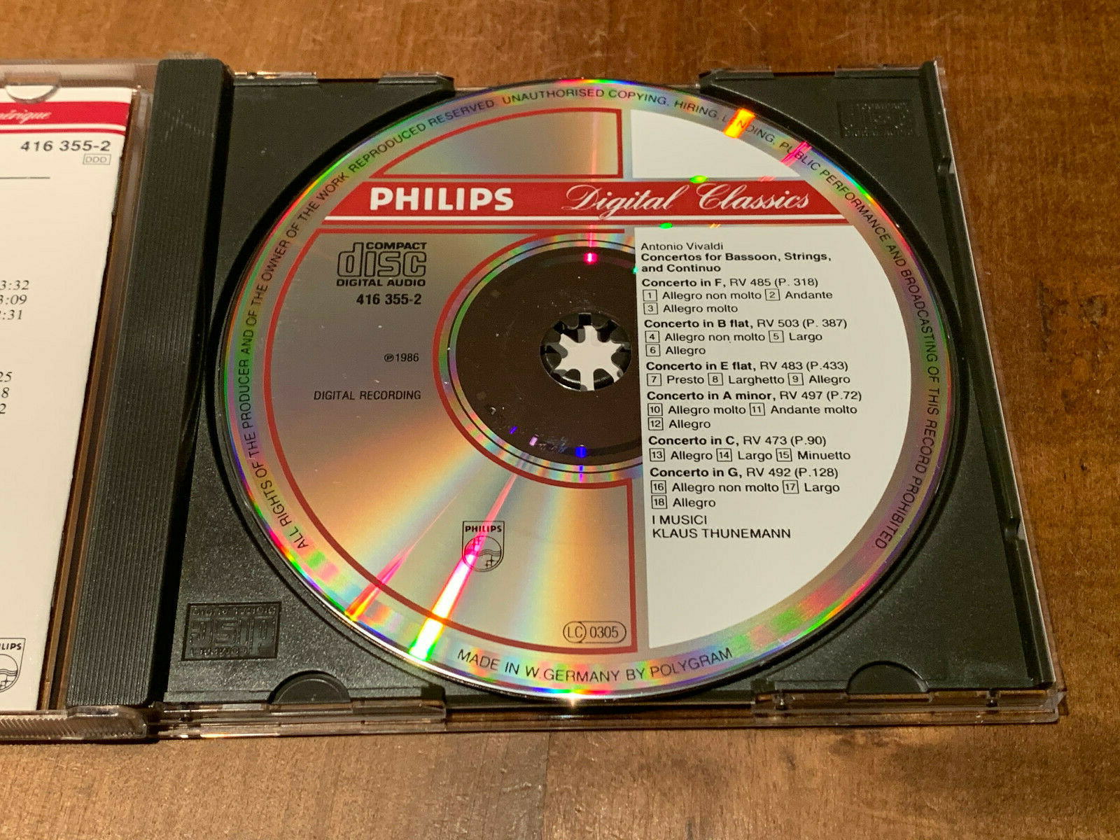 Vivaldi 6 Bassoon Concertos THUNEMANN PHILIPS CD MINT Full Silver West