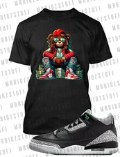 Dreads & Stacks Bear Graphic Pro Club Shaka Tee to Match J3 Green Glow Sneaker T