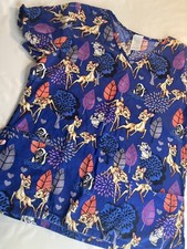 Disney Bambi Thumper Scrub Top Blue Shirt Short Sleeve Pockets Autumn Fall Sz M
