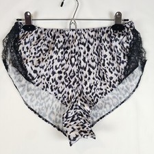 Victorias Secret Satin Tap Pants Womens Small High Cut Lace Trim Cheetah