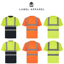 HI VIS T SHIRT HIGH VISIBILITY REFLECTIVE TAPE VIZ SHORT SLEEVE POLO WORK TOP