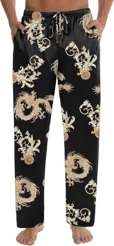 Men's Satin Silk Sleep Pants Soft Lounge Pajama Bottoms with Pockets Adjustable - Picture 11 of 33