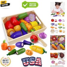 Wooden Play Food for Kids Kitchen Toys for Toddlers Cutting Pretend Toy Food ...