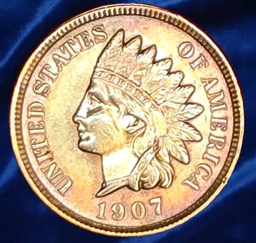 1907 Indian Head Cent Rainbow Toned Choice Uncirculated Eye Appeal