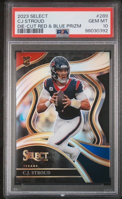 2023 Panini Select - Club Level C.J. Stroud #289 Red & Blue Prizm Die-Cut PSA 10
