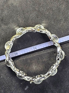 Silver Tone Bangle Bracelet Clear Leaf Crystal Accents Hook Closure