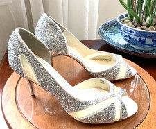 Benjamin Adams 9 Wedding Heels Silver Mesh Bridal Shoes Stiletto Open Toe Peep
