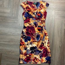 Lauren Ralph Lauren Fall Mul Raisen Floral Ruched Sheath Dress Womens 6 Yellow