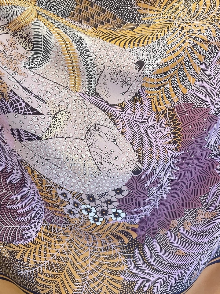 AS# Christian Dior шелковый шарф джунгли леопард печать оранжевый фиолетовый квадратный винтажный - Изображение 2 из 4