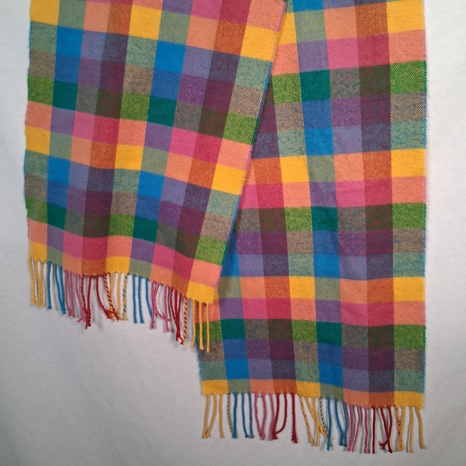 Cashmere Scarf Fringe Pastel Plaid Yellow Pink Blue Green Purple Check Scotland - Image 2 of 4