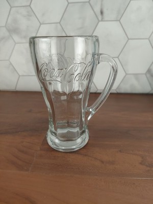 Vintage Libbey Coca Cola Mug With Handle Heavy Clear Glass Coke 6.25'' Tall   