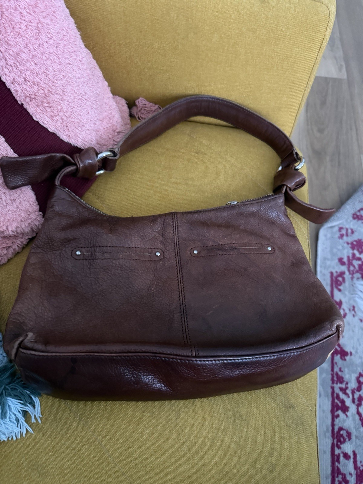 B. Makowsky Patchwork Studded Shoulder Bag Brown … - image 5