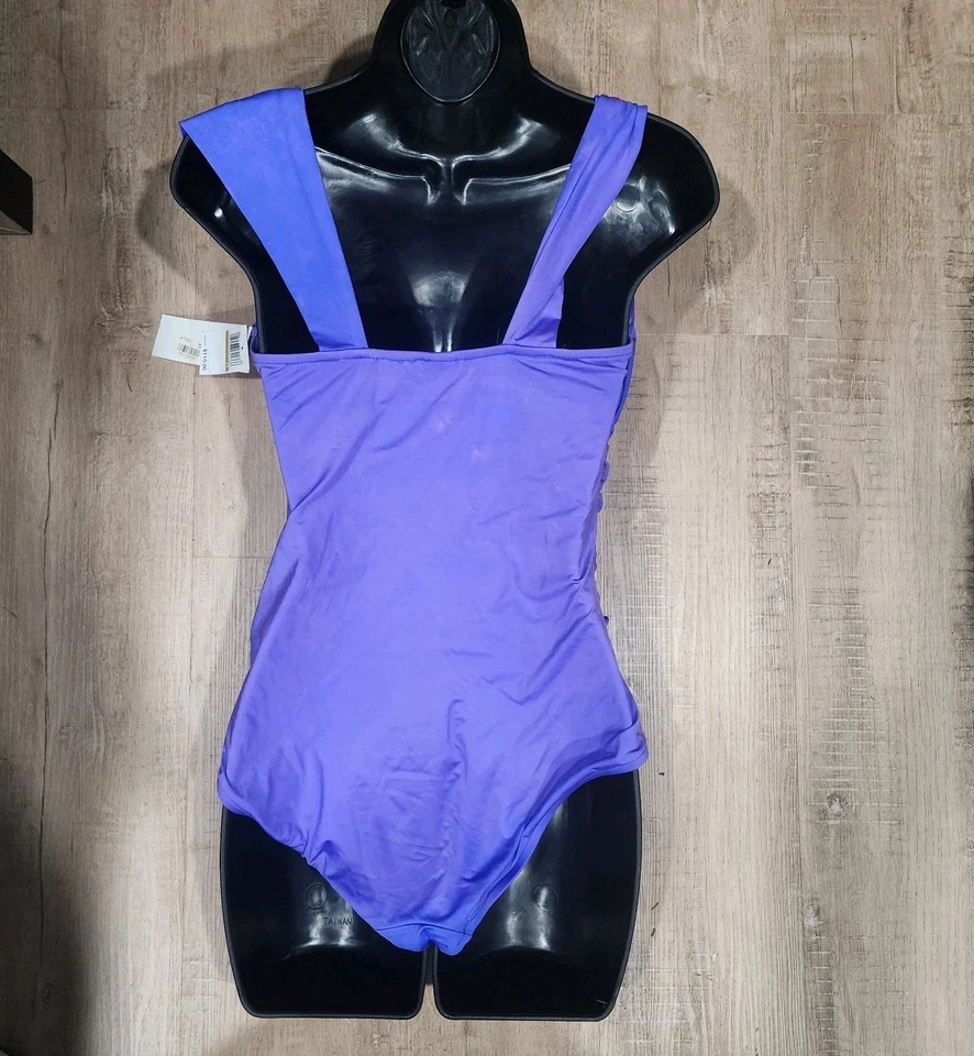Nuevo traje de baño Badgley Mischka Sweetheart Crossover de una pieza talla 14 azul/púrpura Foto 2 de 4