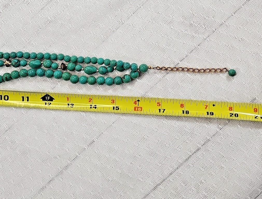 Statement Necklace Multi-Strand Plastic Green Bea… - image 16