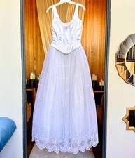 Vintage 90s Jessica McClintock White Wedding Dress Corset Tulle Bridal USA 10