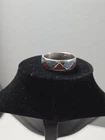 Vintage 925 Silver Turquoise & Coral Crushed Inlay Native American Ring Sz 11.5
