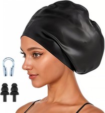 Extra Large Swim Cap W/ Ear Plugs For Long Hair Braids Dreads Women Men Swimming