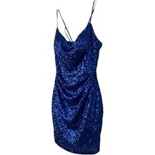 Windsor Royal Blue Sequin Open Back Mini Dress XS Bodycon Strappy Homecoming