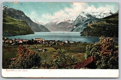 Brunnen Switzerland & Alps Postcard c.1910 Lake Lucerne Gebr. Wehrli C489