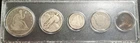 1877 Seated Liberty Half Dollar, 1925 Quarter, 1875 Dime, 90% Silver, & .05, .01