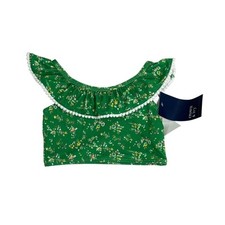 Girls Green Floral Ruffle Two-Piece Swimsuit With Pom-Pom Trim