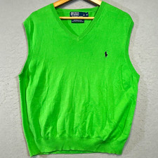 Polo Ralph Lauren Men's XL Green Pima Cotton Knit V-Neck Sweater Vest Pony Logo