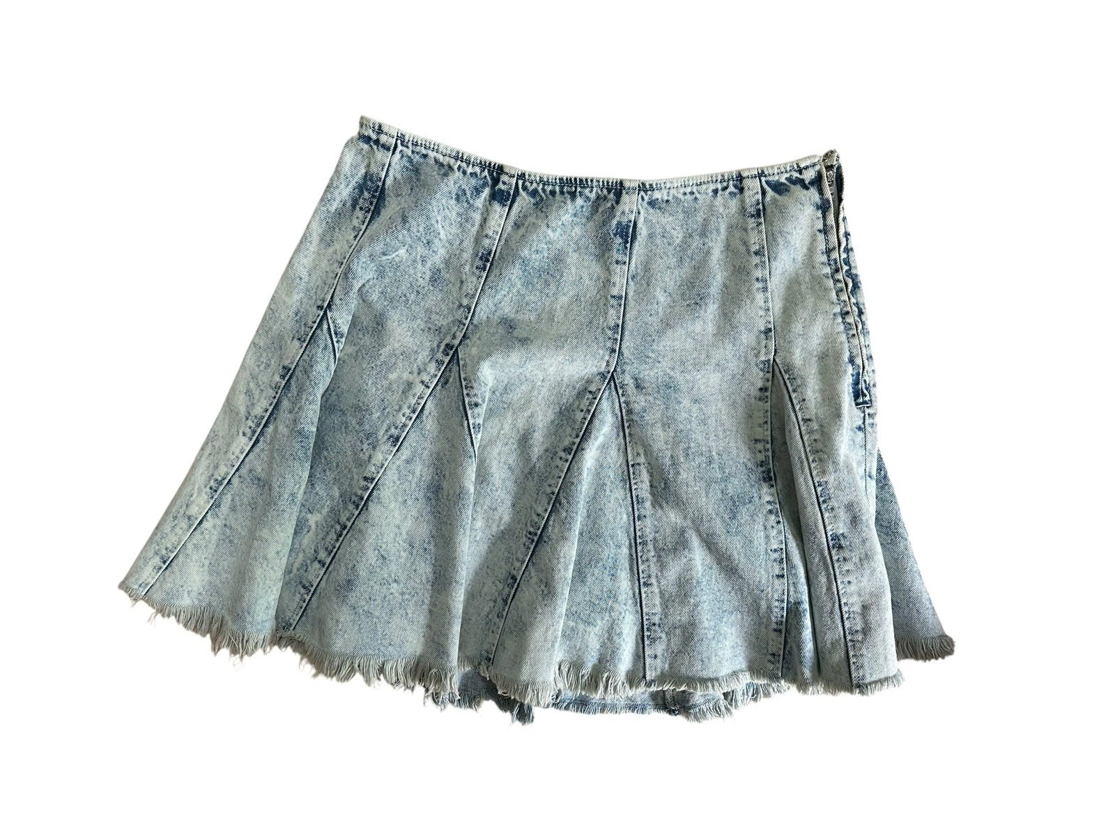 Free People Acid Wash Denim Skirt Skater Pleated Mini Sz 10