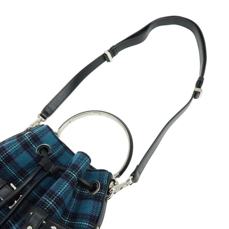 JIMMY CHOO Bonbon Bucket Canvas Leather 2Way Shoulder Bag Blue Auth Used F/S - Image 4 of 4