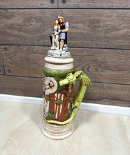 3D Dragon Handle Lidded Beer Stein, Castle Scene Breweriana Decor