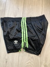 Vintage Running Football Shorts Glanz Nylon Adidas Black Light Green. Sz. D7 L