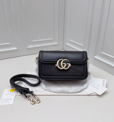 New Gucci Go PM Black Calfskin Leather Chain Shoulder Crossbody Bag GHW