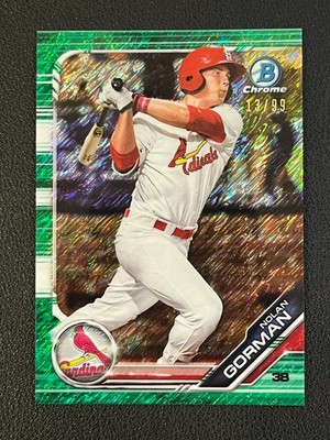 Nolan Gorman 2019 Bowman Chrome Green Shimmer Refractor /99 Cardinals 