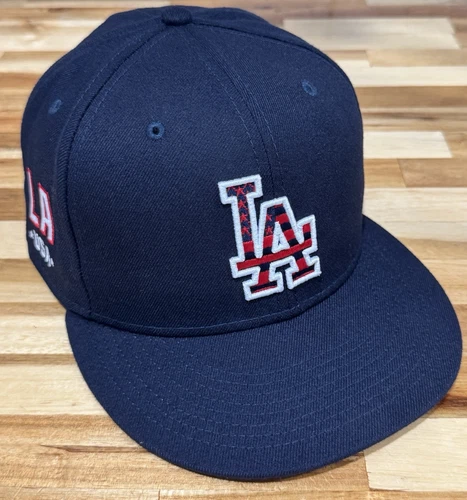New Era 59Fifty MLB Los Angeles Dodgers Patriotic USA Fitted Hat Size 8 Navy