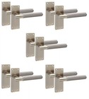 5 Pairs Door Handles Victorian T-Bar Knurled Interior with Antique Brass Finish