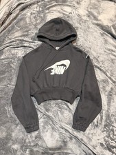 Nike Black Cropped Pullover Hoodie Women's Medium Cotton Polyester Knit