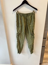 Green Cargo Jogger Pants Elastic Waist Cuffed Ankle
