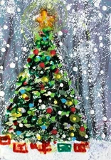 ACEO Original Painting XMAS TREE Landscape Winter Gifts Snow Holiday ATC ART