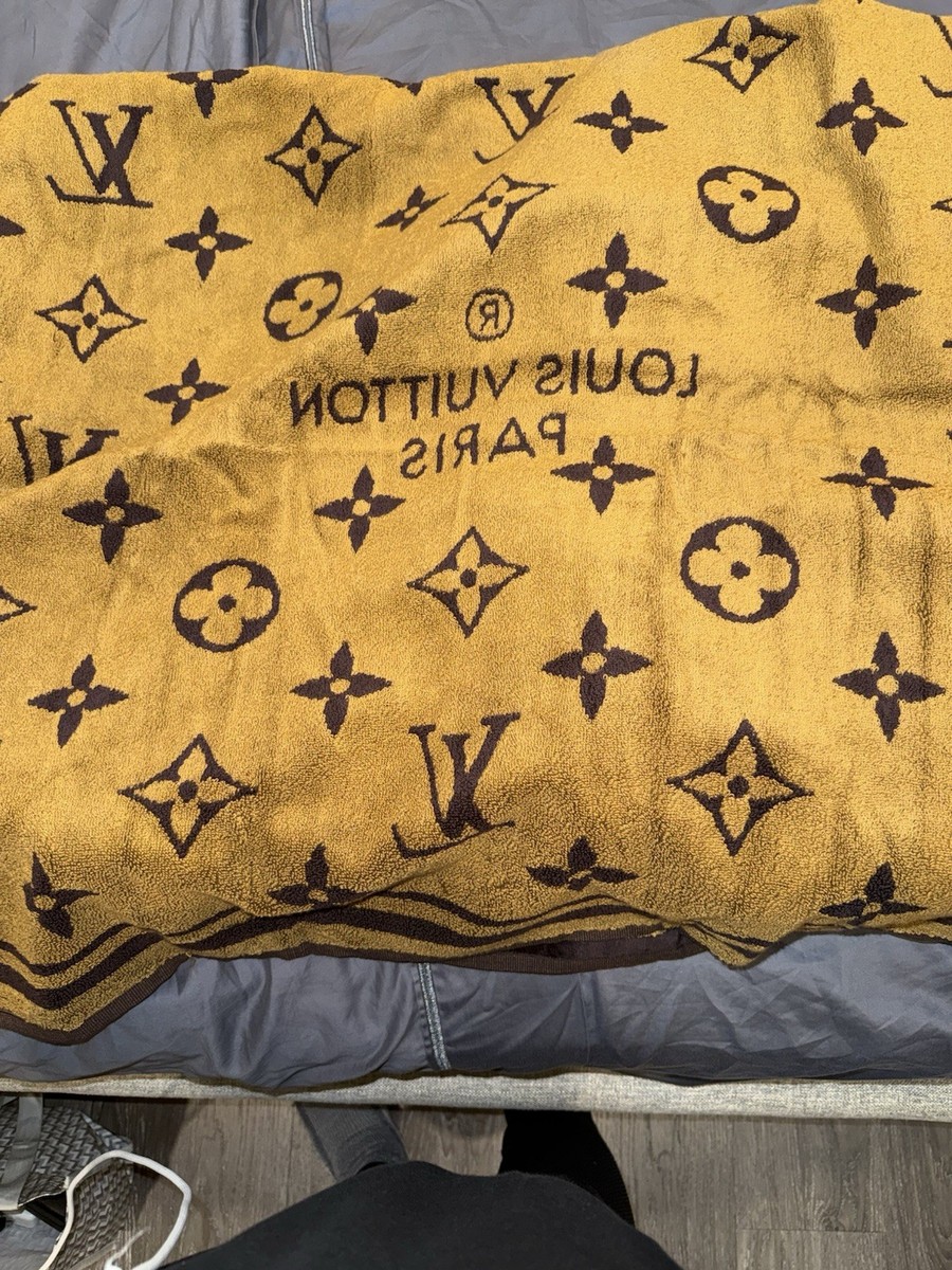 Louis Vuitton Beach Towel Brown Yellow 100% Cotton Embroidered