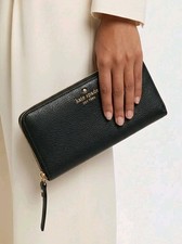 Kate Spade New York Wallet J183 Pebbled Black Leather Zip Around Quiet Luxury